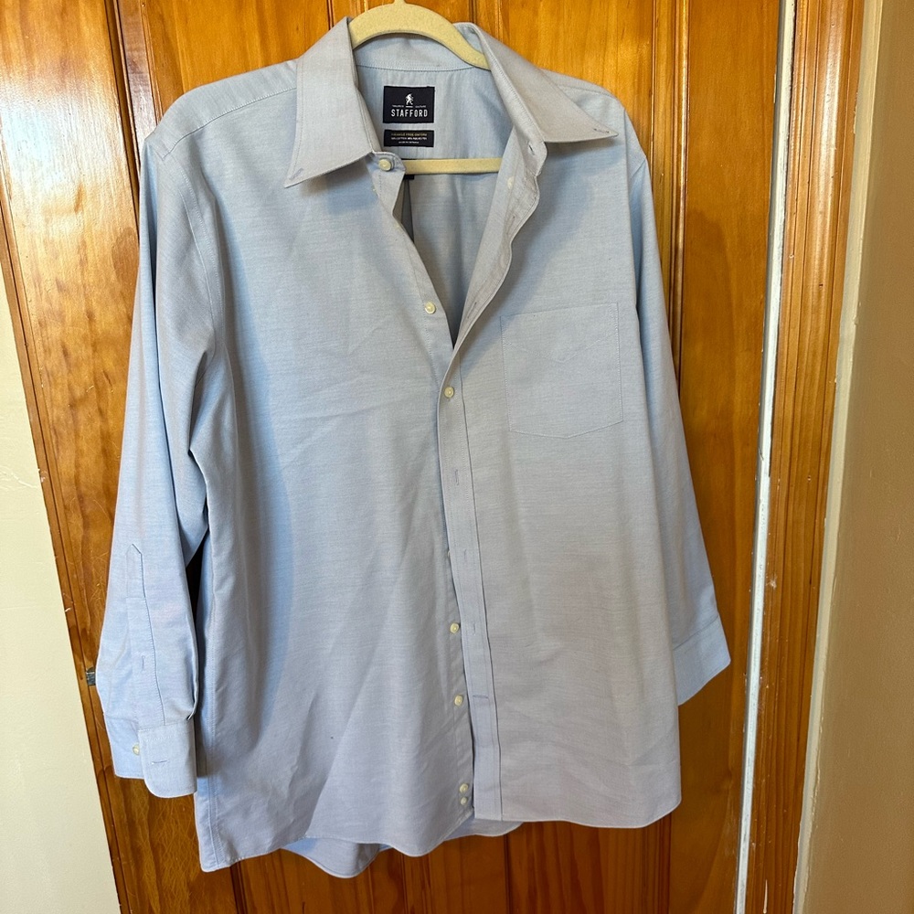 Mens Stafford Blue Regular Fit Dress Button Down 16.5 32-33